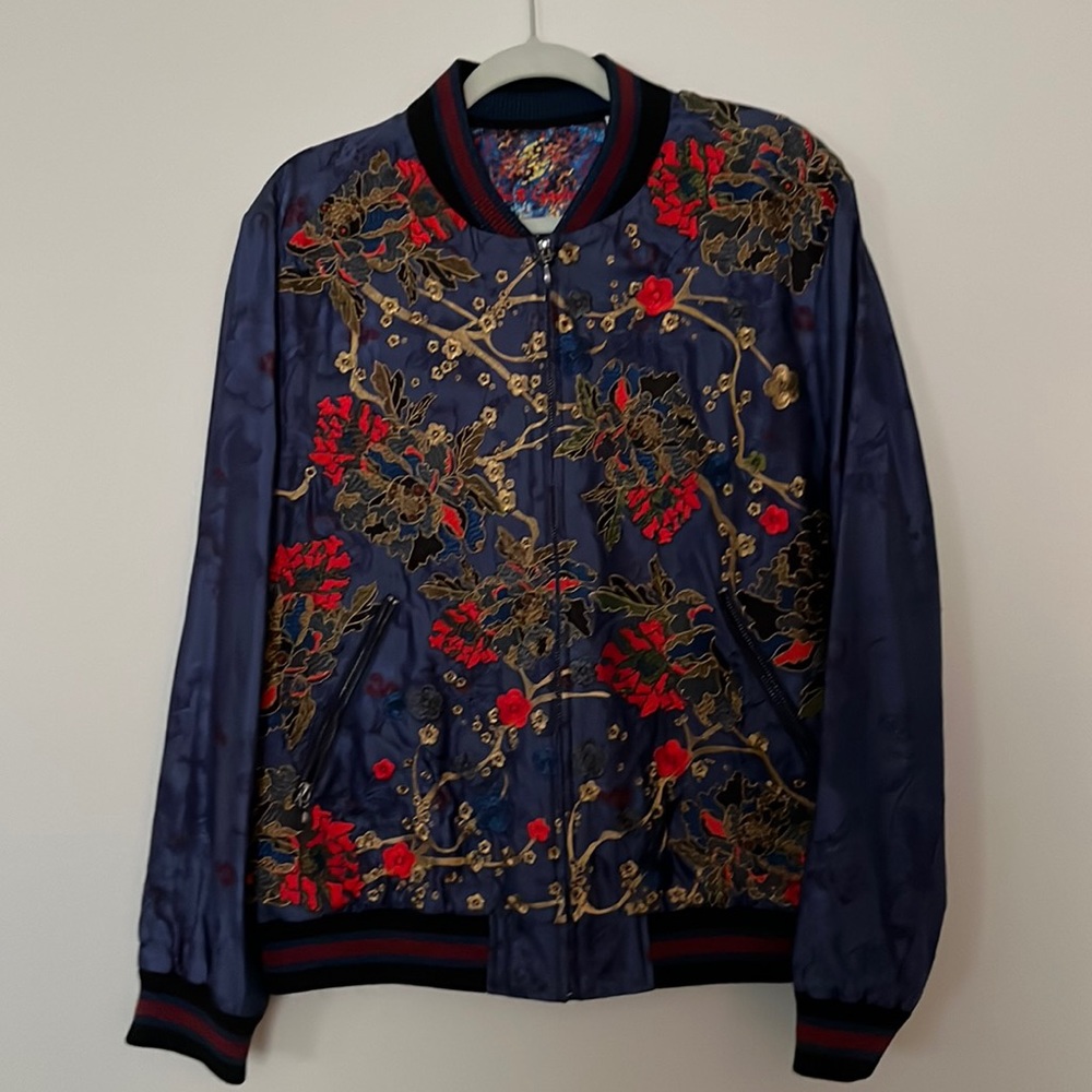 Robert Graham Limited Edition Embroidered Silk Bomber Jacket Large